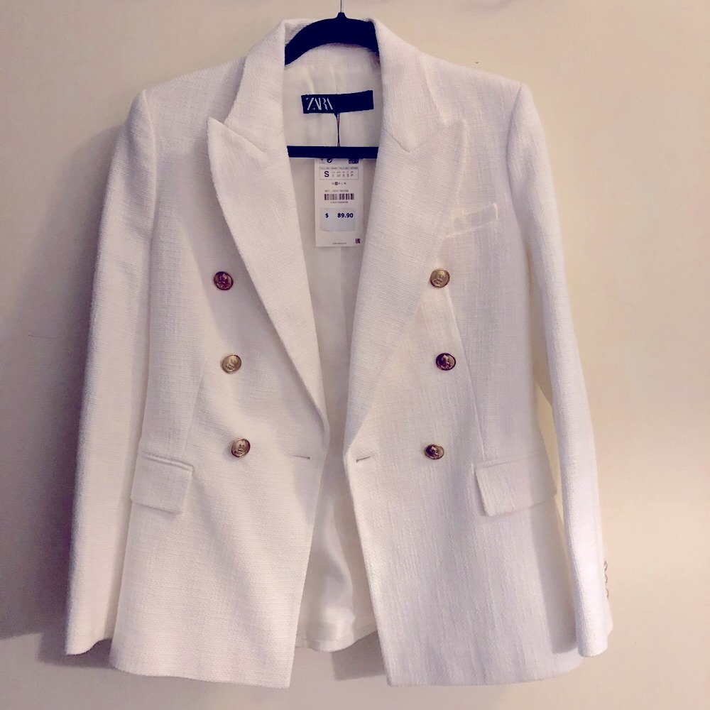 Zara White Tailored double breasted blazer- new with tags